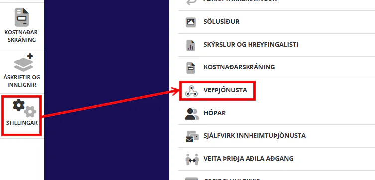 NOTANDI og API LYKILL sóttur í Konto