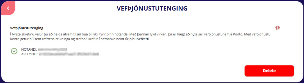 Vefþjónusttenging Konto