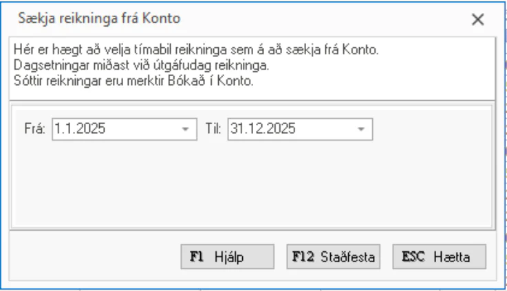 Tímabil fyrir sölureikninga sem þú vilt sækja í Konto