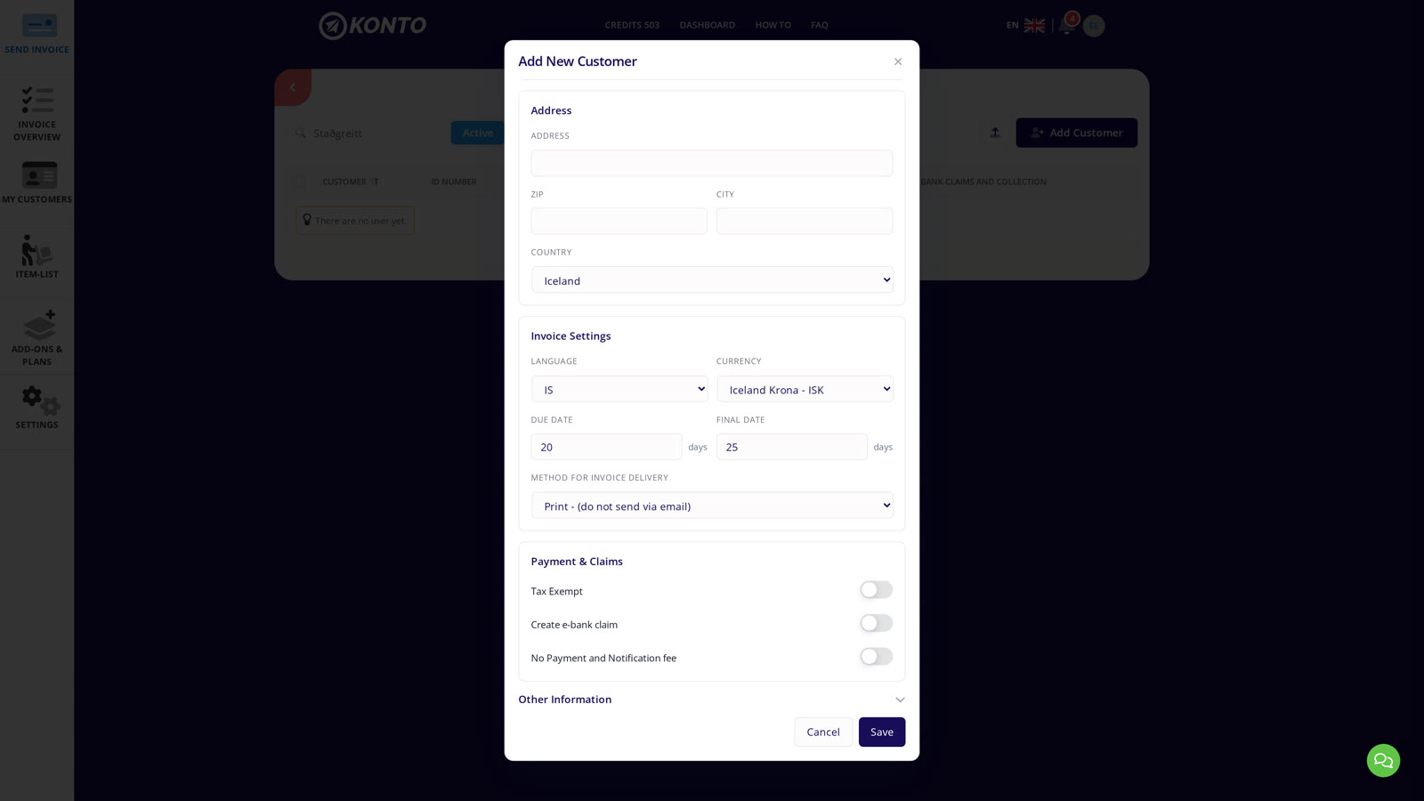 Select “Print - (do not send via email)”, keep claim creation off, and click “Save”.