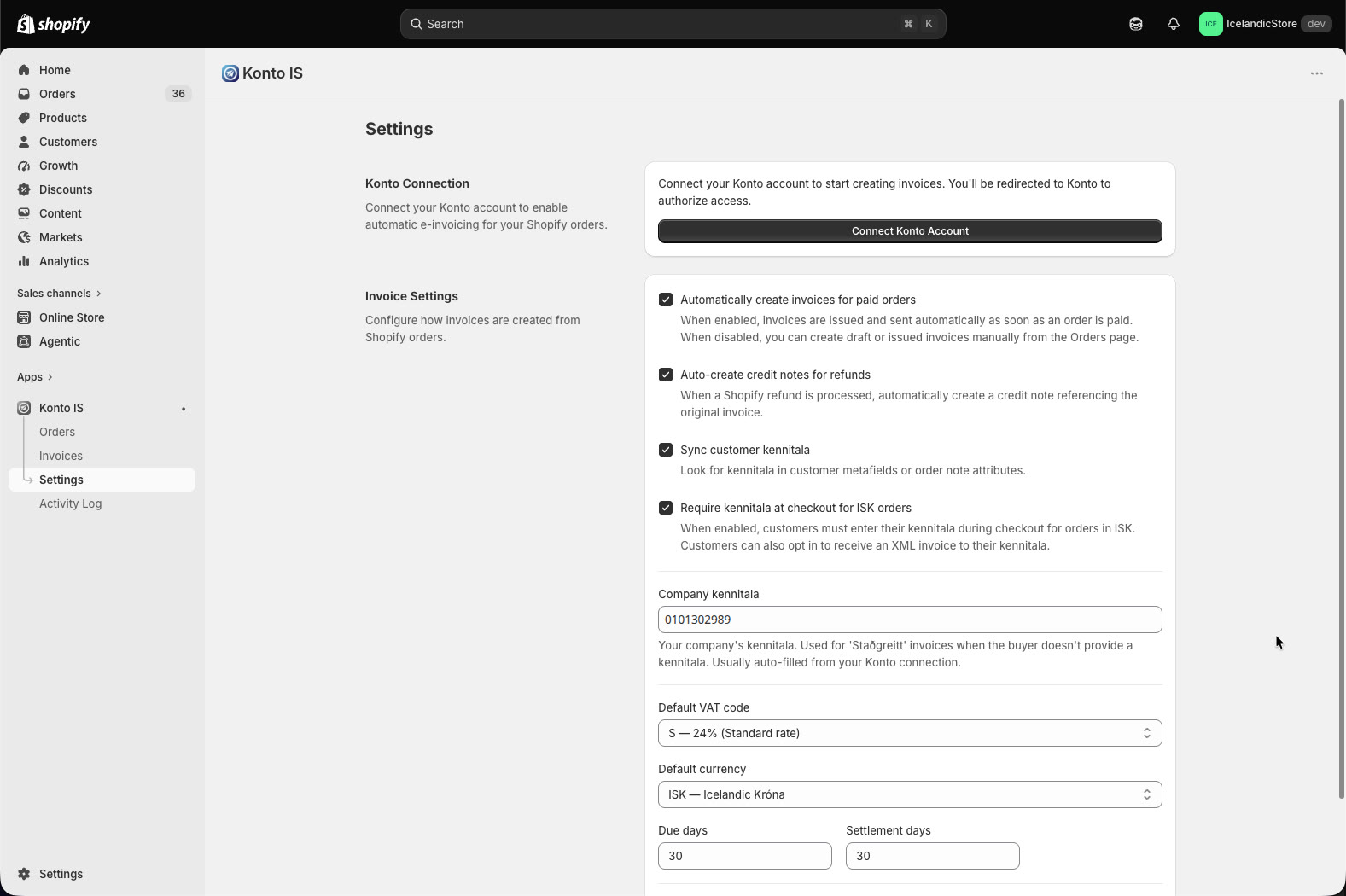 In Settings find the Konto Connection card and click “Connect Konto Account”.