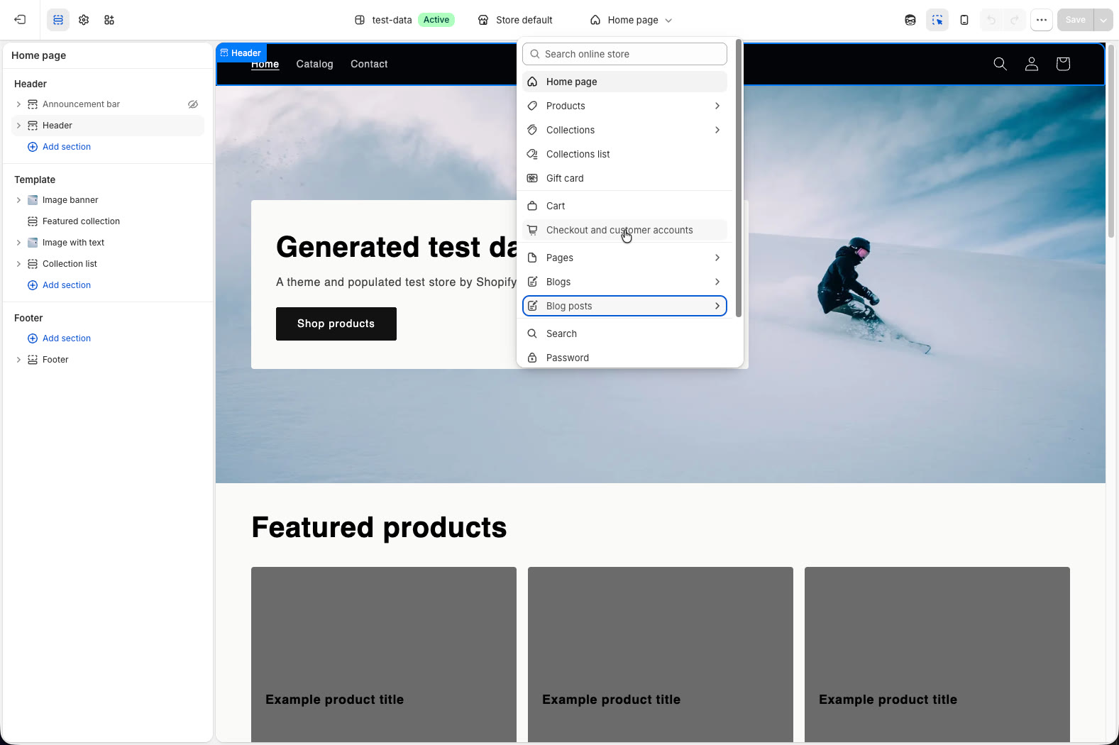 In the theme editor choose “Checkout and customer accounts” from the page picker.