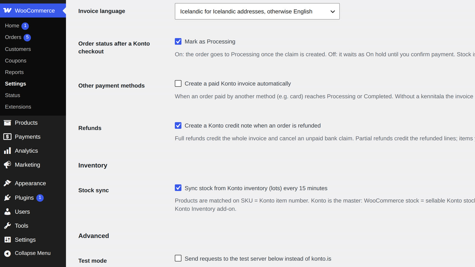 Turn on “Create a Konto credit note when an order is refunded”
