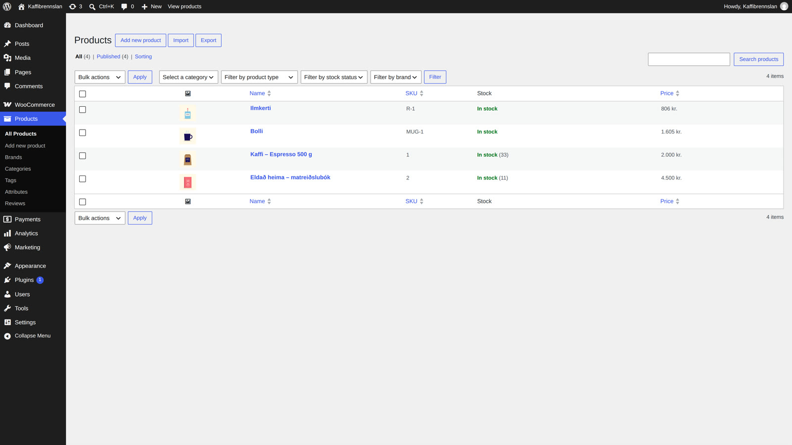 The “Stock” column in the product list now shows stock figures from Konto.