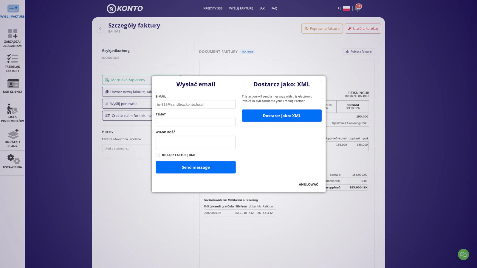 Wybierz e-mail lub XML w zależności od potrzeb odbiorcy.
