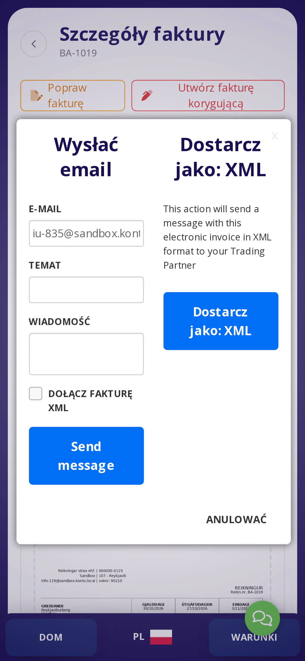 Wybierz e-mail lub XML w zależności od potrzeb odbiorcy.