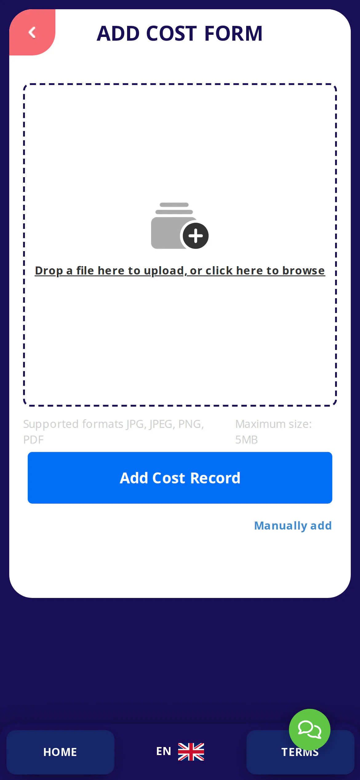 Tap the upload area to select a file — the AI reads the data automatically.