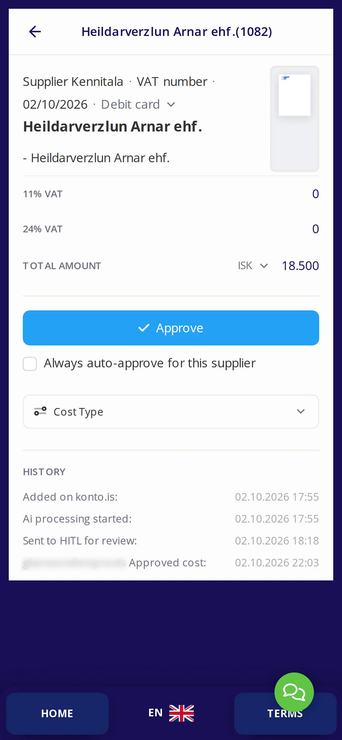 The AI fills in the fields automatically — review and correct if needed.