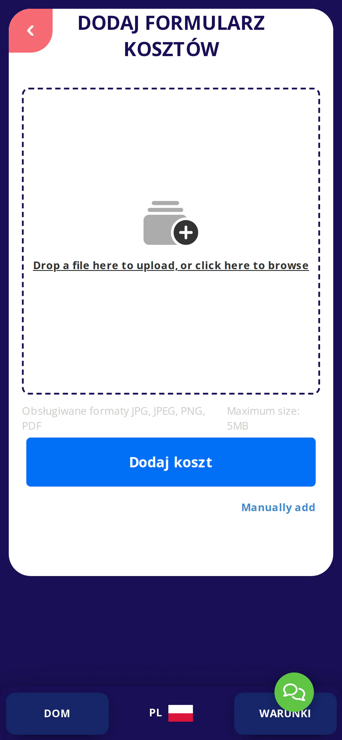 Stuknij obszar przesyłania, aby wybrać plik — AI odczyta dane automatycznie.