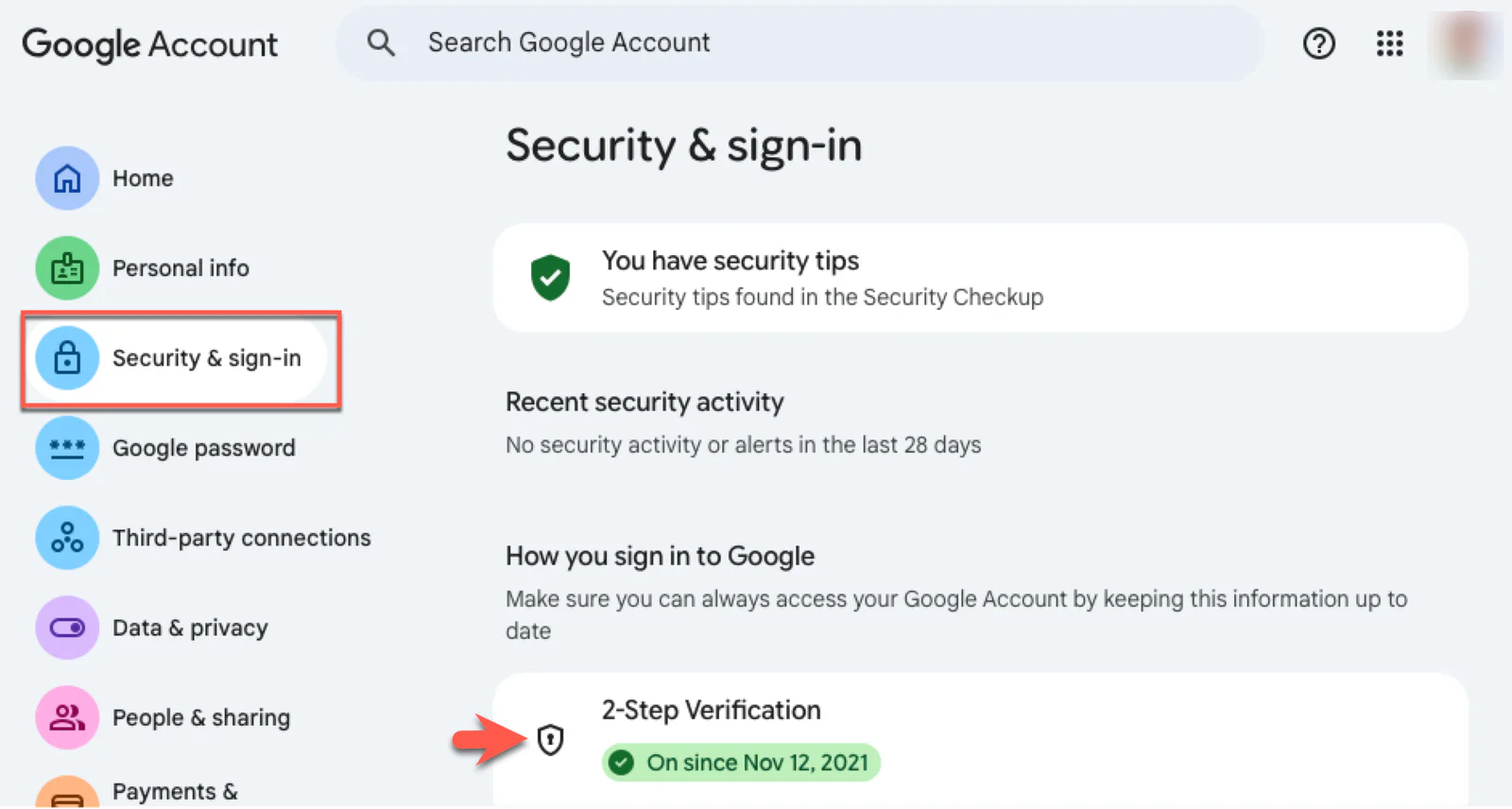 How to turn on 2FA on Google account