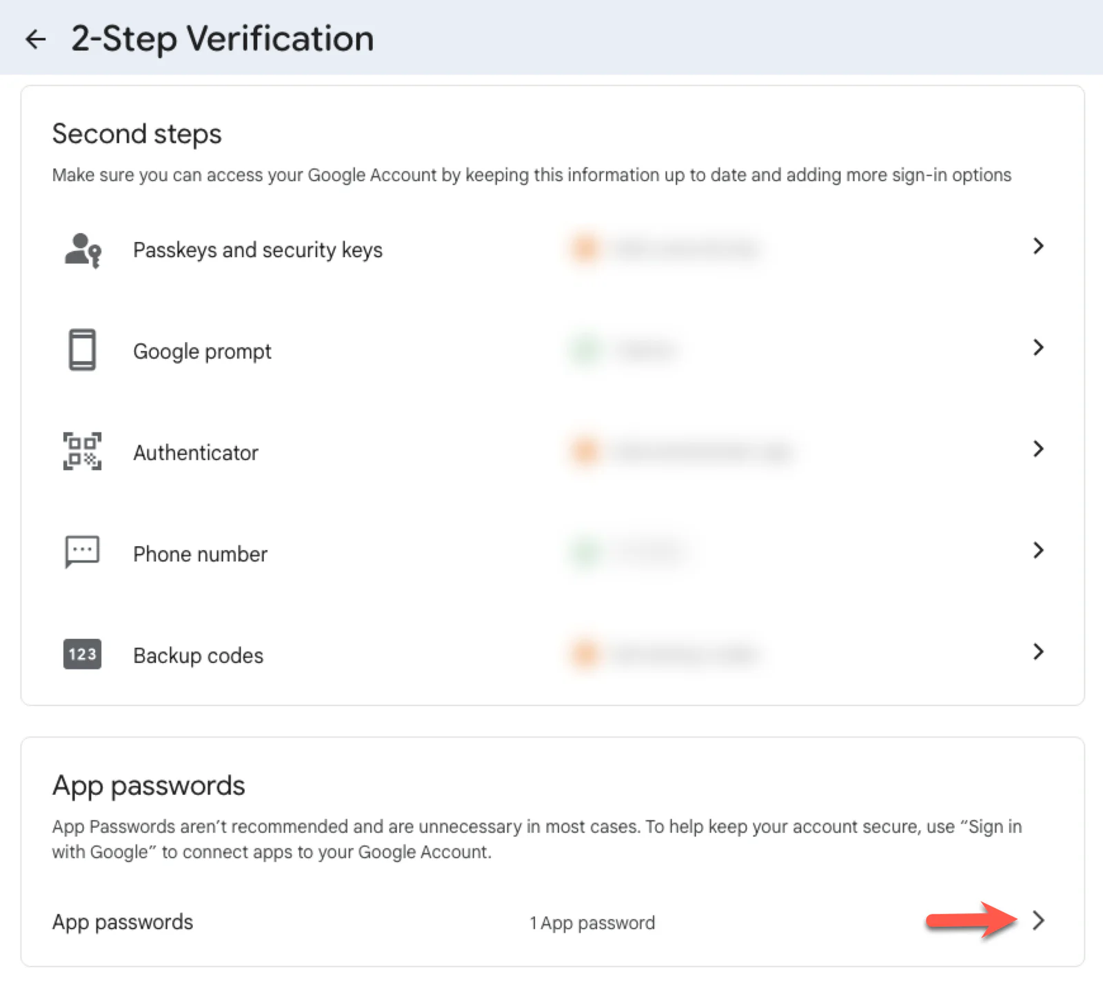 How to create app password in Google settings