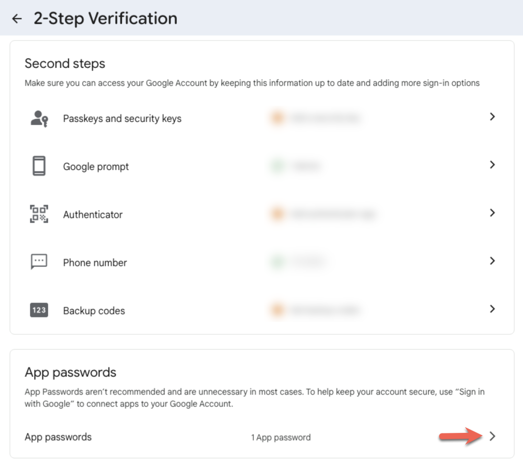 How to create app password in Google settings