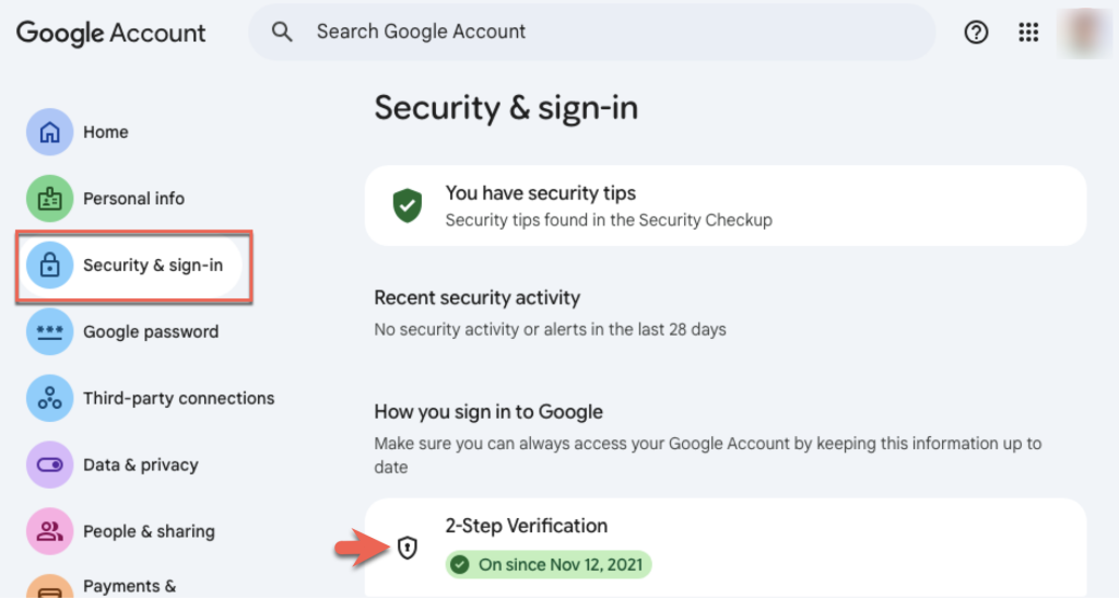 How to turn on 2FA on Google account