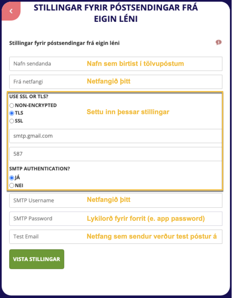 Settings for sending email in Konto from own email (domain)