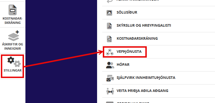 NOTANDI og API LYKILL sóttur í Konto